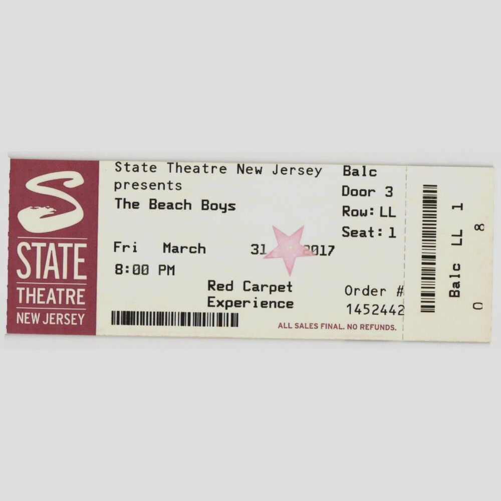 2017 Beach Boys Concert Ticket Stub New Brunswick NJ